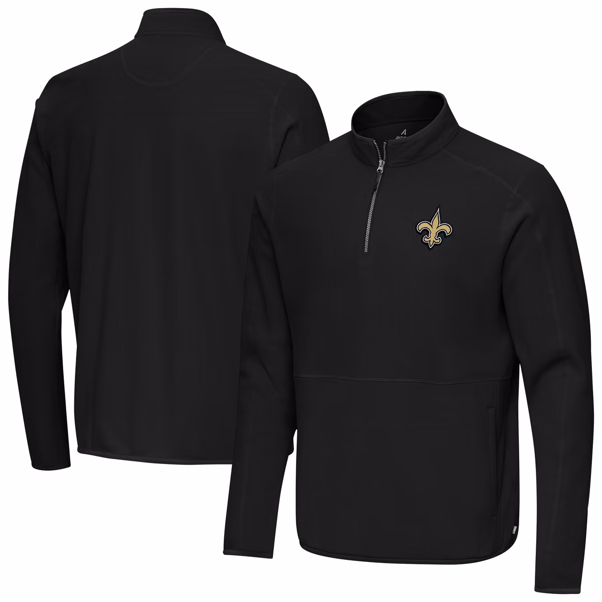 Men's Antigua Black New Orleans Saints Step Up Quarter-Zip Pullover 8 Men's Antigua Black New Orleans Saints Step Up Quarter-Zip Pullover