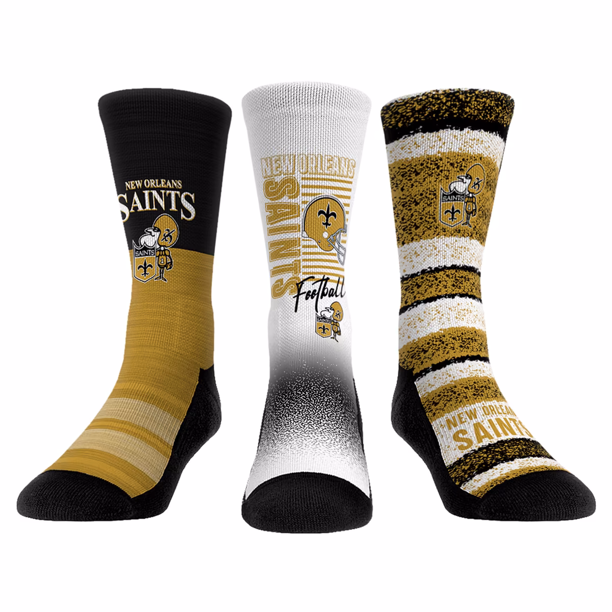 Unisex Rock Em   New Orleans Saints Throwback Three-Pack Crew Sock Set
