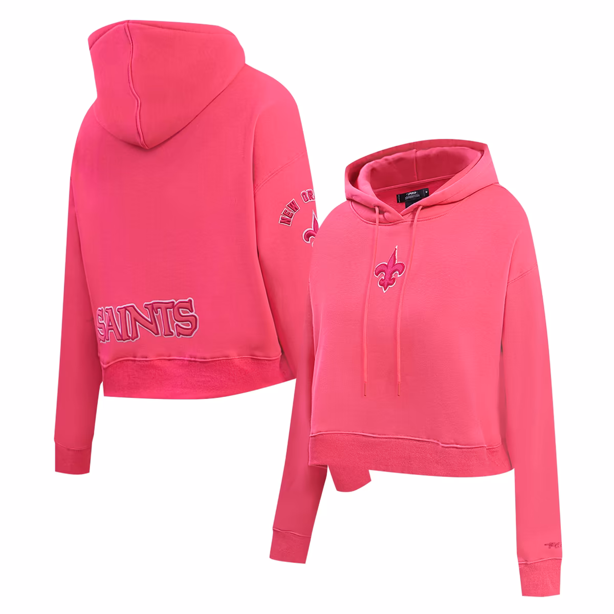 Women's Pro Standard Pink New Orleans Saints Triple Pink Cropped Fleece Pullover Hoodie 2 Women's Pro Standard Pink New Orleans Saints Triple Pink Cropped Fleece Pullover Hoodie