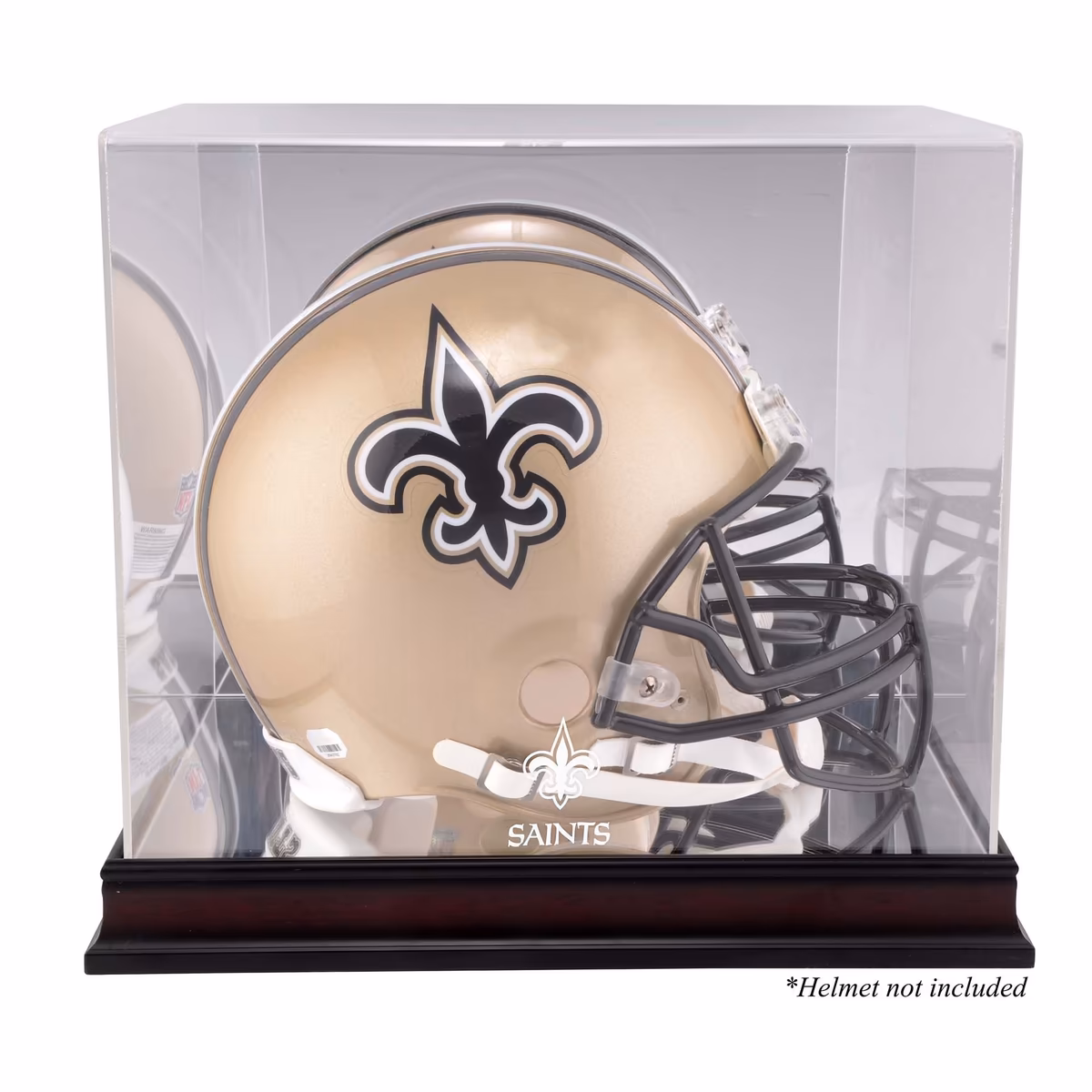 New Orleans Saints Mahogany Helmet Logo Display Case with Mirror Back 1 New Orleans Saints Mahogany Helmet Logo Display Case with Mirror Back