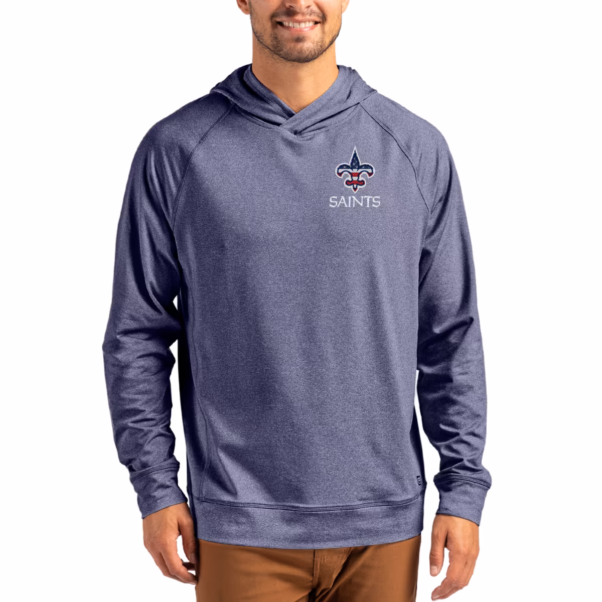 Men's Cutter & Buck Heather Navy New Orleans Saints Adapt Americana Knit Recycled Raglan Pullover Hoodie 2 Men's Cutter & Buck Heather Navy New Orleans Saints Adapt Americana Knit Recycled Raglan Pullover Hoodie