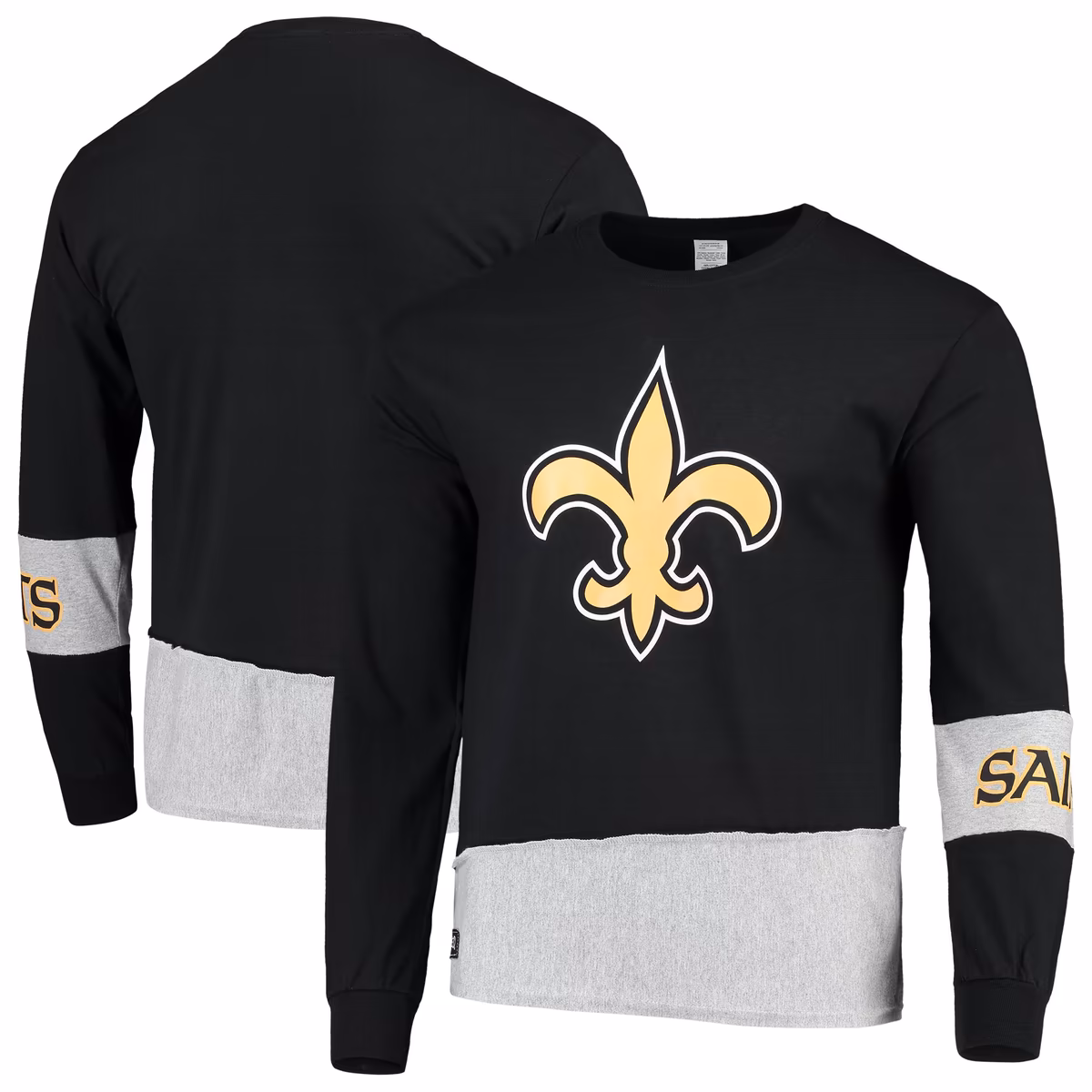 Men's Refried Apparel Black/Gray New Orleans Saints Sustainable Upcycled Angle Long Sleeve T-Shirt 2 Men's Refried Apparel Black/Gray New Orleans Saints Sustainable Upcycled Angle Long Sleeve T-Shirt