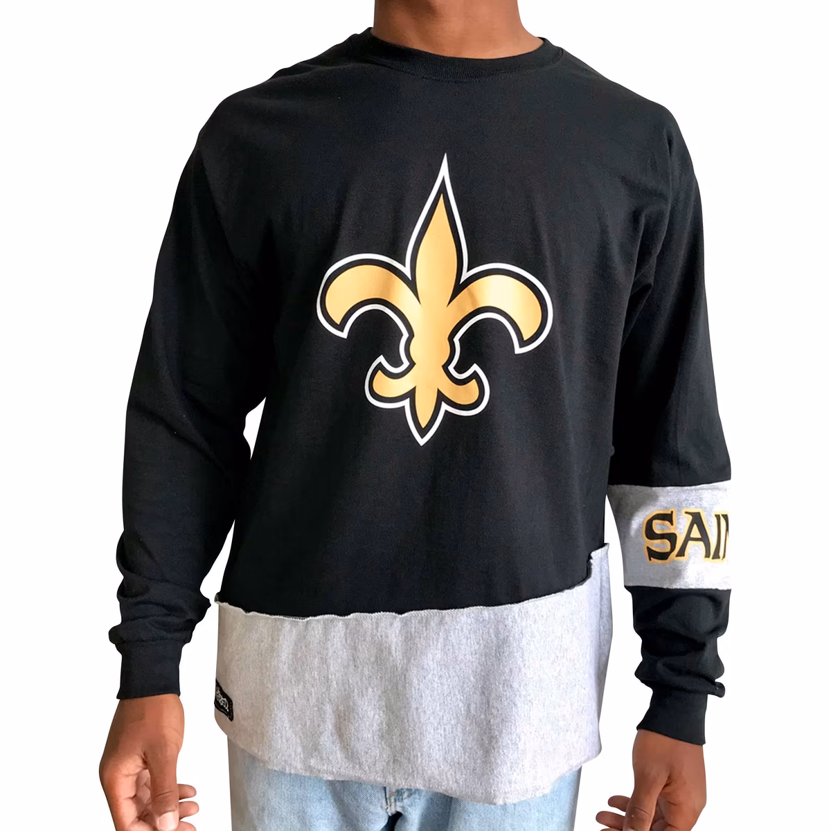 Men's Refried Apparel Black/Gray New Orleans Saints Sustainable Upcycled Angle Long Sleeve T-Shirt 5 Men's Refried Apparel Black/Gray New Orleans Saints Sustainable Upcycled Angle Long Sleeve T-Shirt