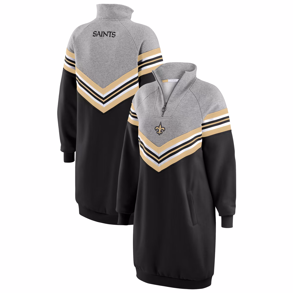 Women's WEAR by Erin Andrews Black/Heather Gray New Orleans Saints Chevron Stripe Dress 2 Women's WEAR by Erin Andrews Black/Heather Gray New Orleans Saints Chevron Stripe Dress