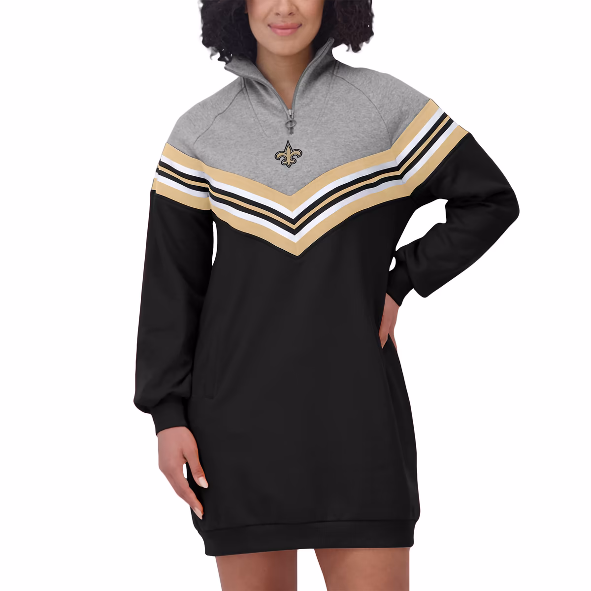 Women's WEAR by Erin Andrews Black/Heather Gray New Orleans Saints Chevron Stripe Dress 5 Women's WEAR by Erin Andrews Black/Heather Gray New Orleans Saints Chevron Stripe Dress