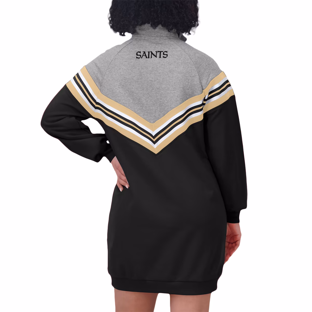 Women's WEAR by Erin Andrews Black/Heather Gray New Orleans Saints Chevron Stripe Dress 6 Women's WEAR by Erin Andrews Black/Heather Gray New Orleans Saints Chevron Stripe Dress