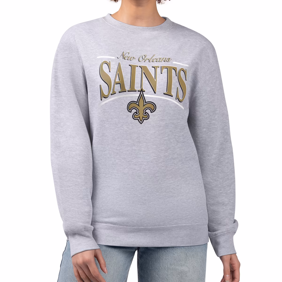 Women's Starter Gray New Orleans Saints Arch Stripe Fleece Pullover Sweatshirt 12 Women's Starter Gray New Orleans Saints Arch Stripe Fleece Pullover Sweatshirt