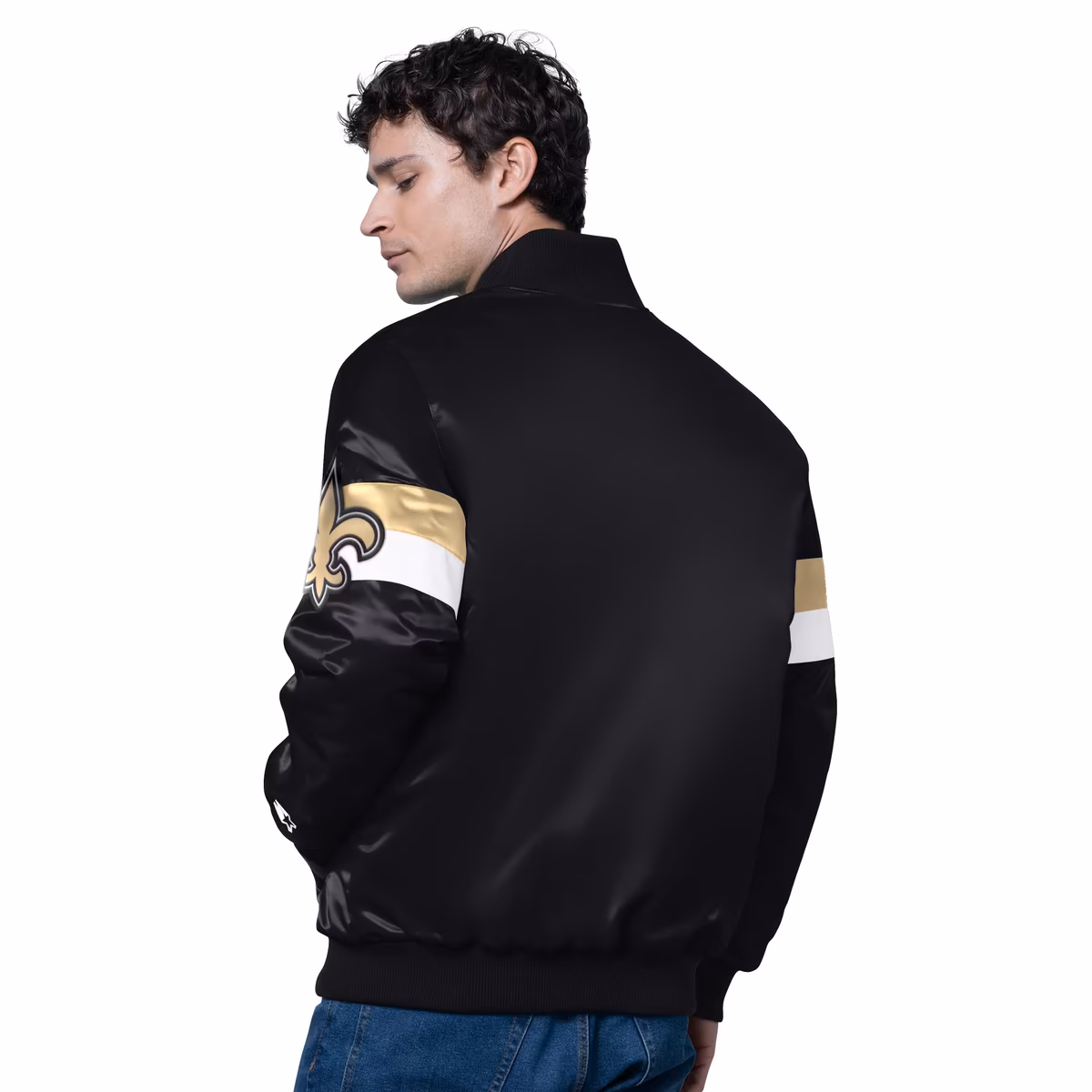 Men's Starter Black New Orleans Saints Triple Option Satin Varsity Full-Snap Jacket 3 Men's Starter Black New Orleans Saints Triple Option Satin Varsity Full-Snap Jacket