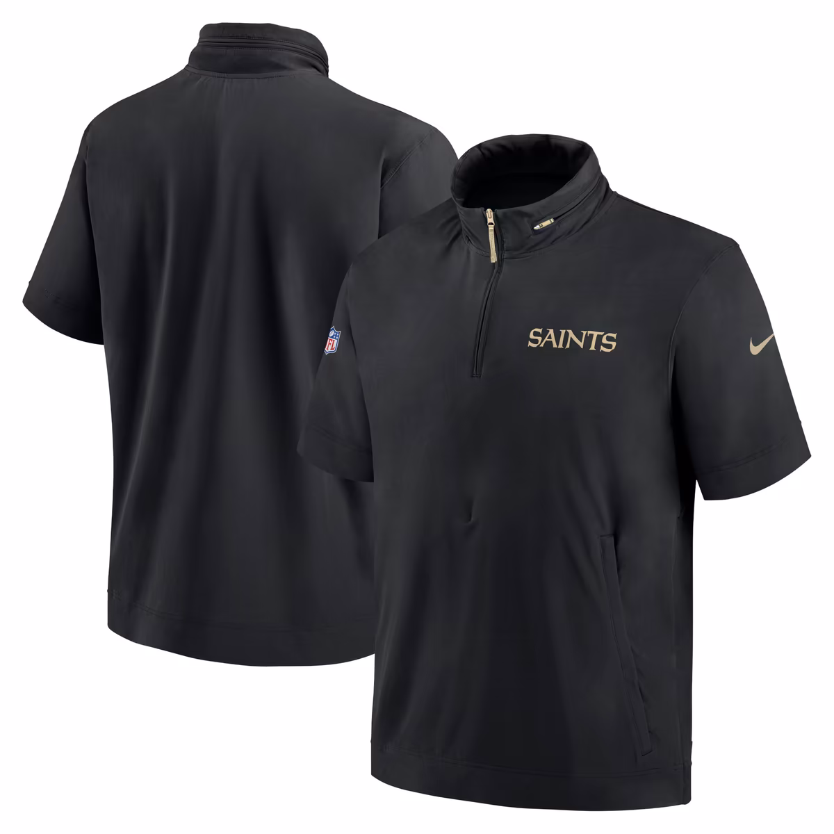 Men's Nike Black New Orleans Saints 2024 Sideline Coach Short Sleeve Half-Zip Hoodie Jacket 2 Men's Nike Black New Orleans Saints 2024 Sideline Coach Short Sleeve Half-Zip Hoodie Jacket