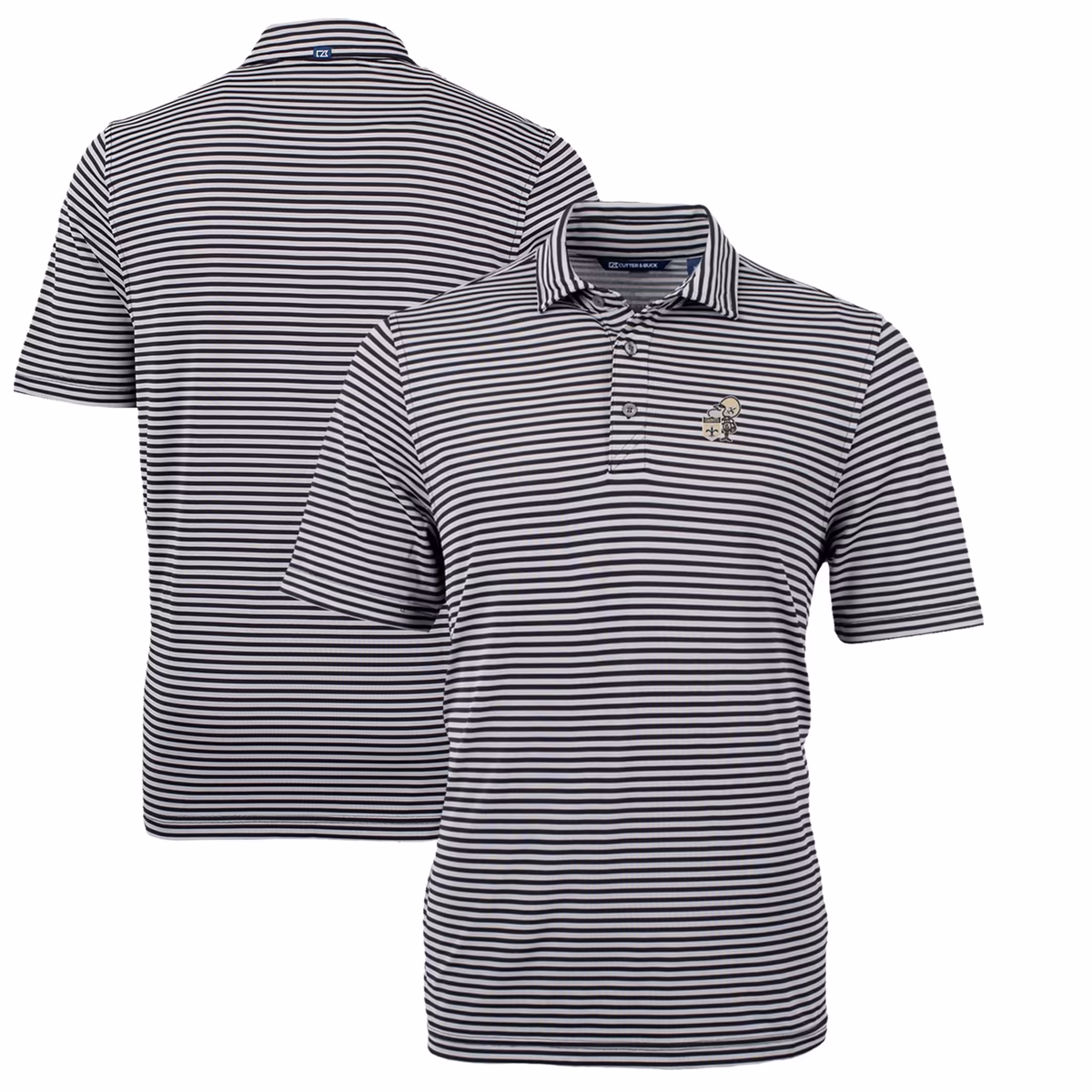 Men's Cutter & Buck Black New Orleans Saints Throwback Logo Virtue Eco Pique Stripe Recycled Big & Tall Polo
