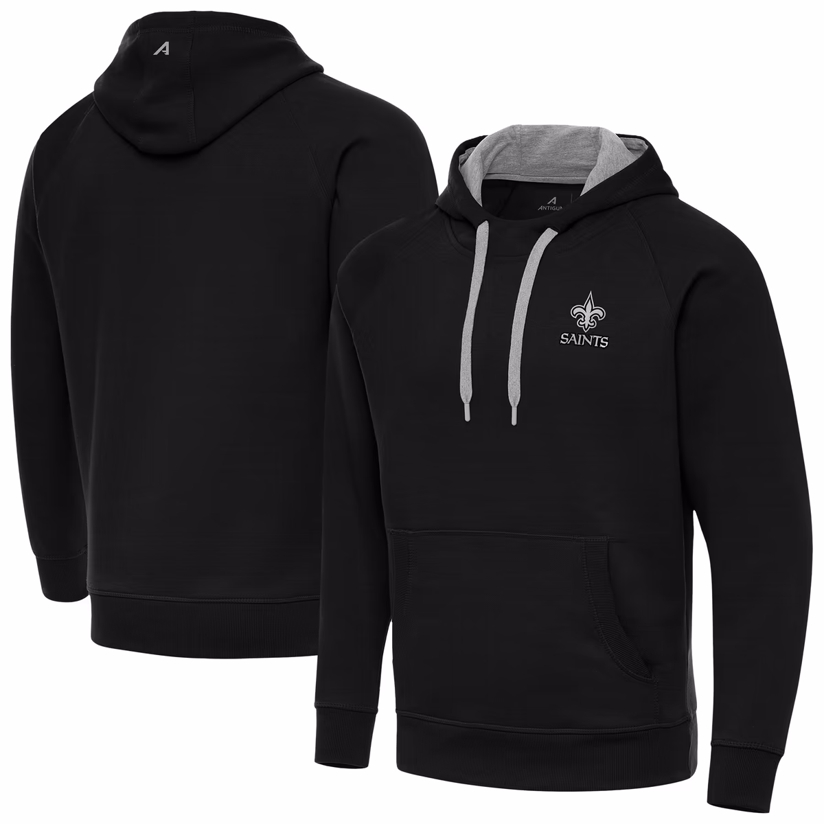 Men's Antigua Black New Orleans Saints Brushed Carbon Victory Pullover Hoodie