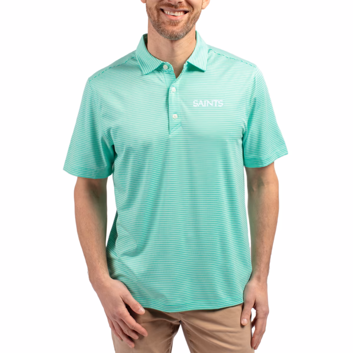 Men's Cutter & Buck Light Green New Orleans Saints Forge Eco Double Stripe Stretch Recycled Polo