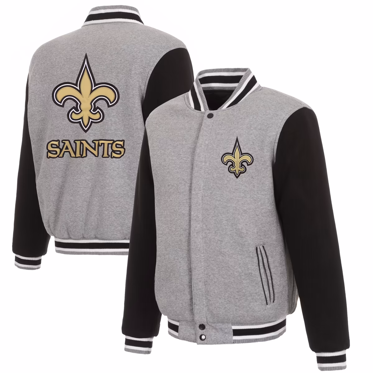 Men's JH Design Gray/Black New Orleans Saints Reversible Fleece Full-Snap Jacket