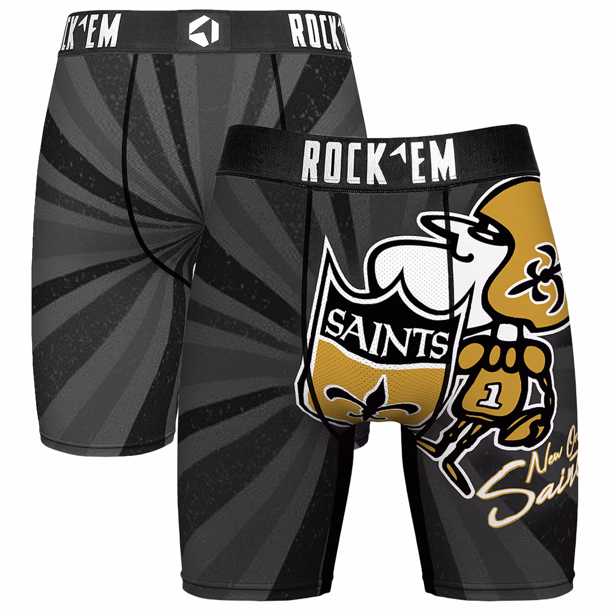 Men's Rock Em Black New Orleans Saints Throwback Swirl Boxer Briefs 13 Men's Rock Em Black New Orleans Saints Throwback Swirl Boxer Briefs