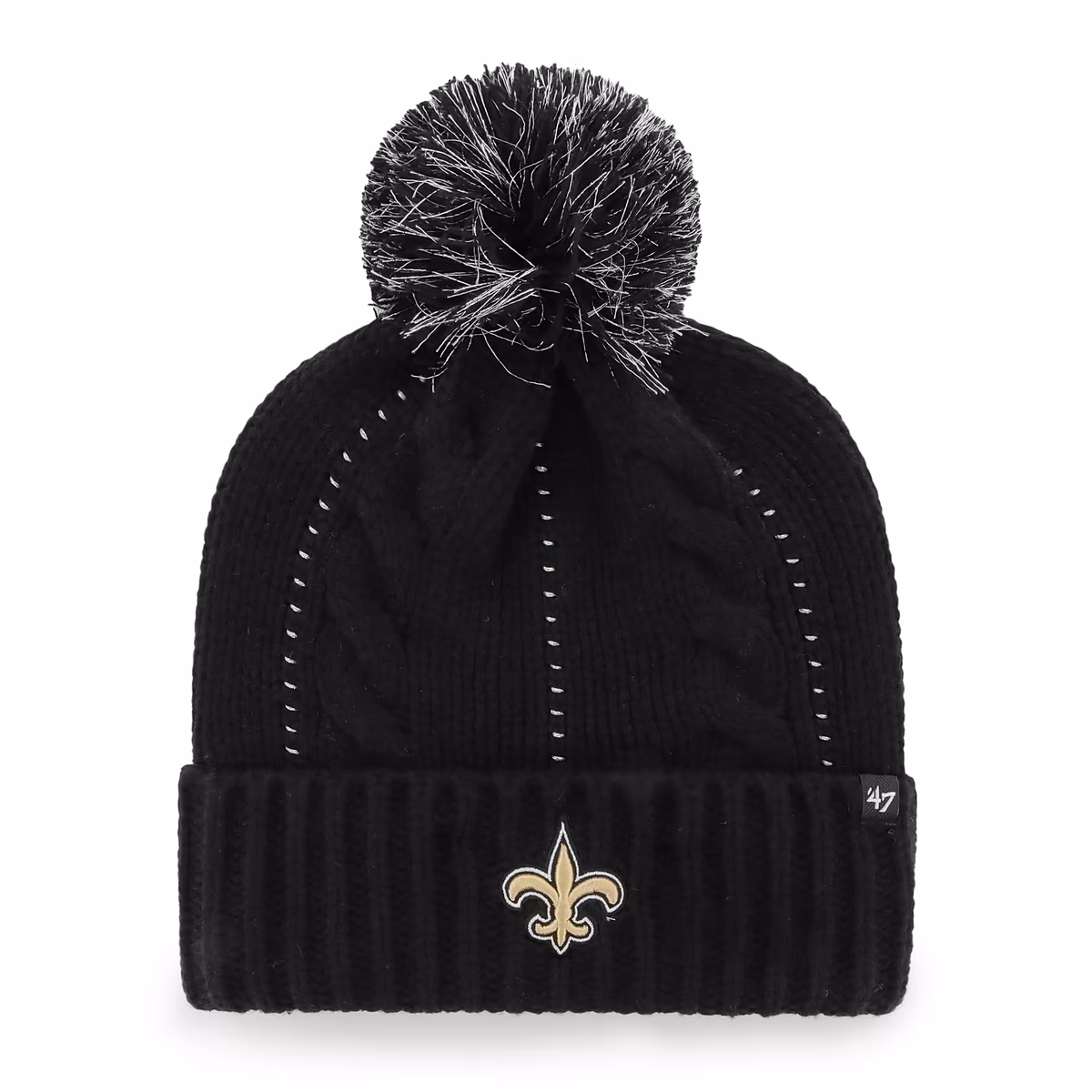 Women's '47 Black New Orleans Saints Bauble Cuffed Knit Hat with Pom 1 Women's '47 Black New Orleans Saints Bauble Cuffed Knit Hat with Pom