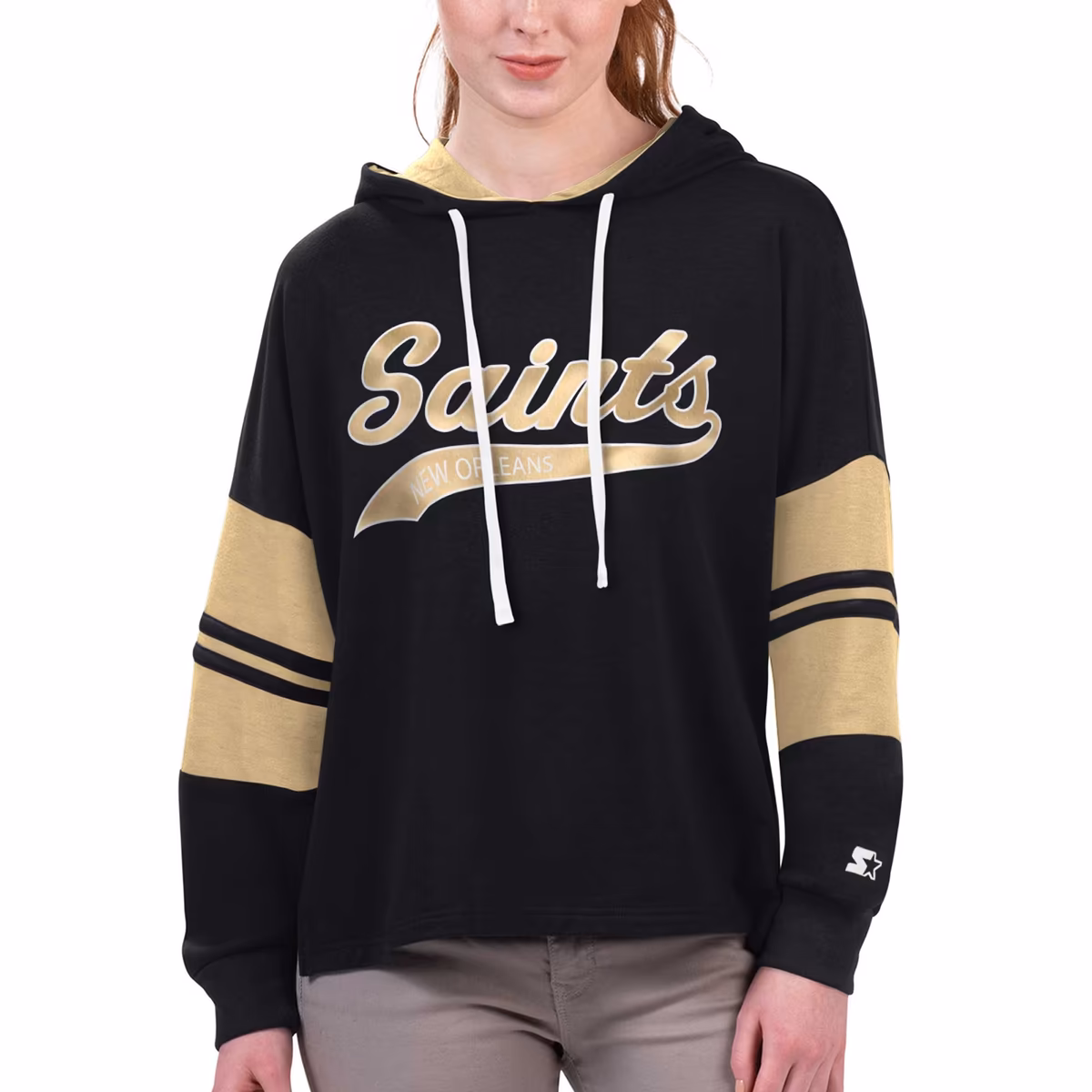 Women's Starter Black New Orleans Saints Bump And Run Long Sleeve Hoodie T-Shirt 3 Women's Starter Black New Orleans Saints Bump And Run Long Sleeve Hoodie T-Shirt