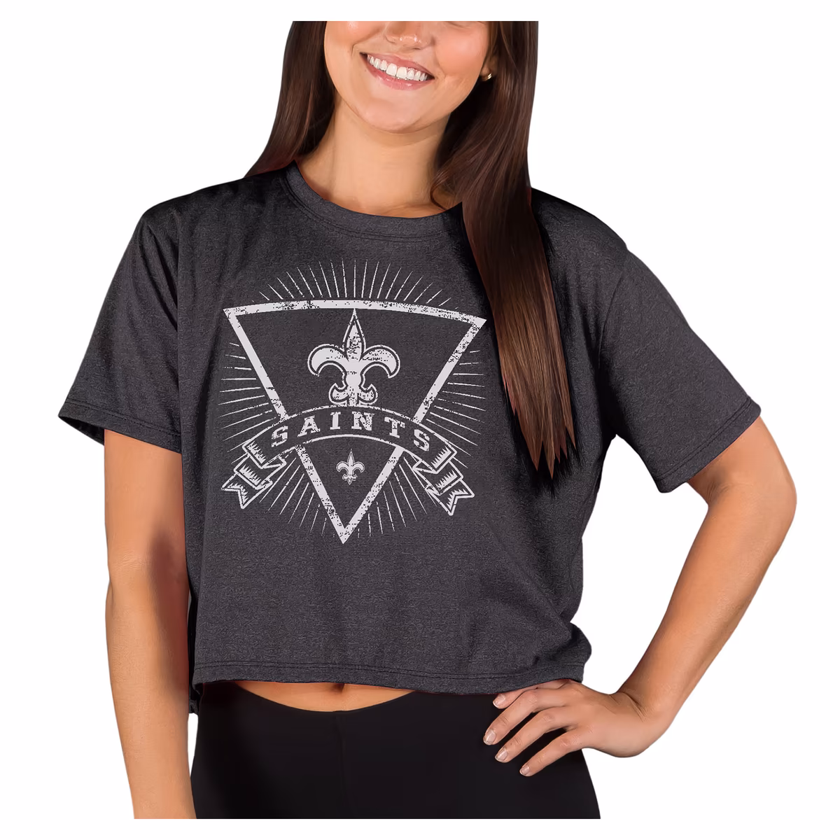 Women's Concepts Sport  Charcoal New Orleans Saints Quest Knit Crop Top