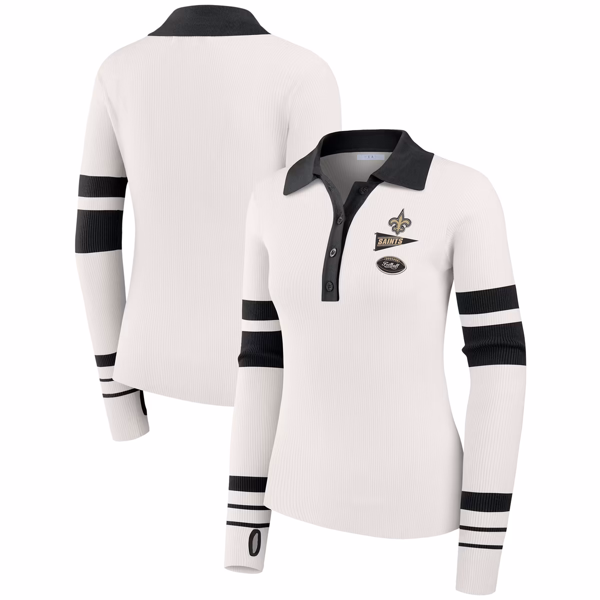 Women's WEAR by Erin Andrews White New Orleans Saints Ribbed Henley Polo Sweater