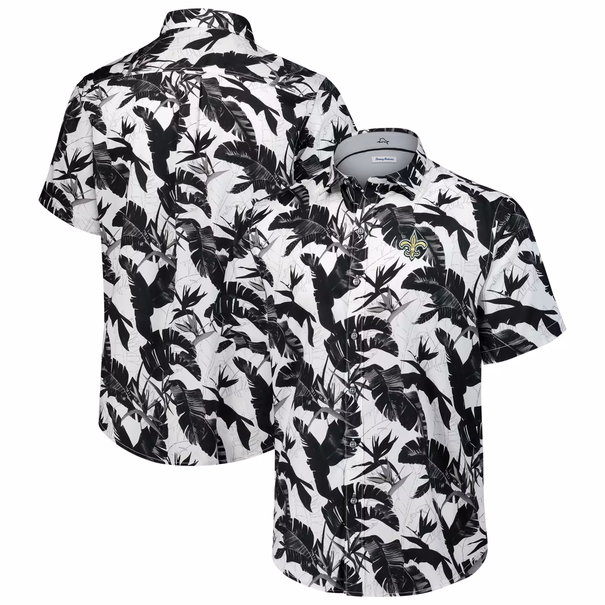 Men's Tommy Bahama Black New Orleans Saints Sunnyvale Blooms Camp Button-Up Shirt 2 Men's Tommy Bahama Black New Orleans Saints Sunnyvale Blooms Camp Button-Up Shirt