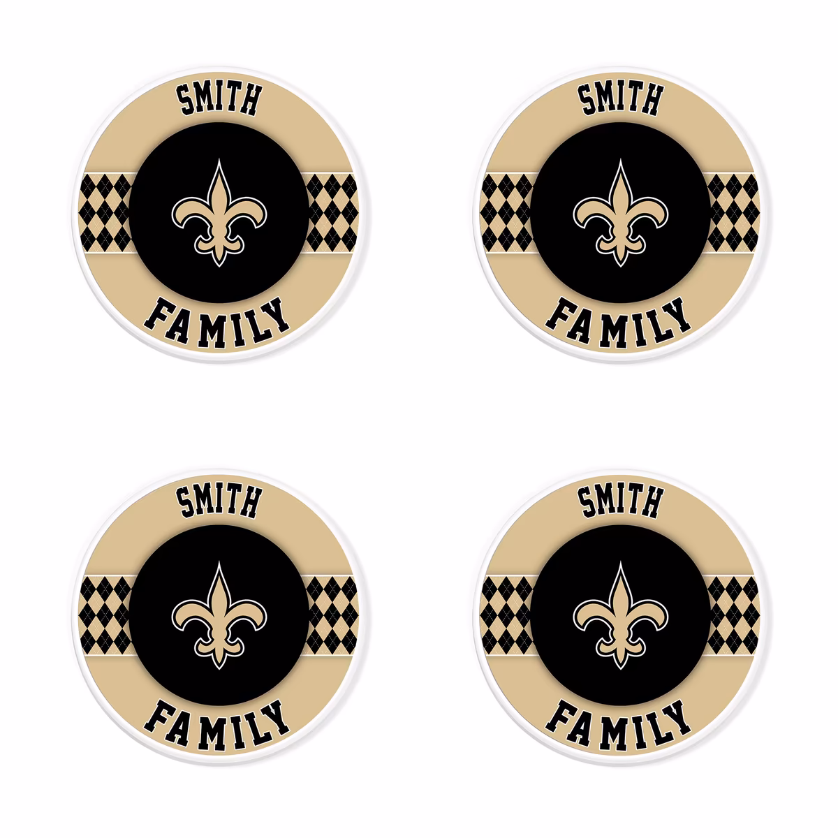 New Orleans Saints 4" Personalized Circular Coasters 4-Pack Set 8 New Orleans Saints 4" Personalized Circular Coasters 4-Pack Set