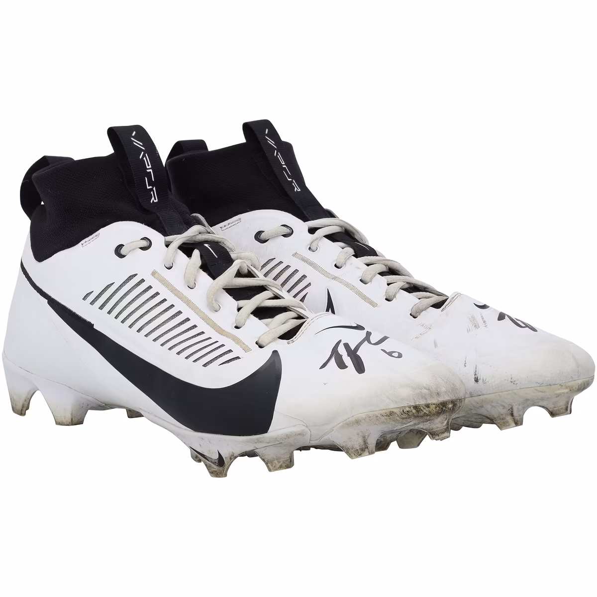 Tyler Shough New Orleans Saints Autographed Game-Used White/Black Nike Cleats from the 2025-26 NFL Season - NF70452030-31