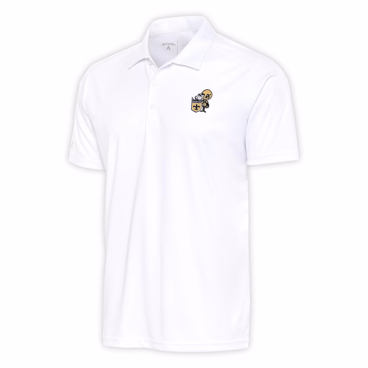 Men's Antigua White New Orleans Saints Team Logo Throwback Tribute Polo
