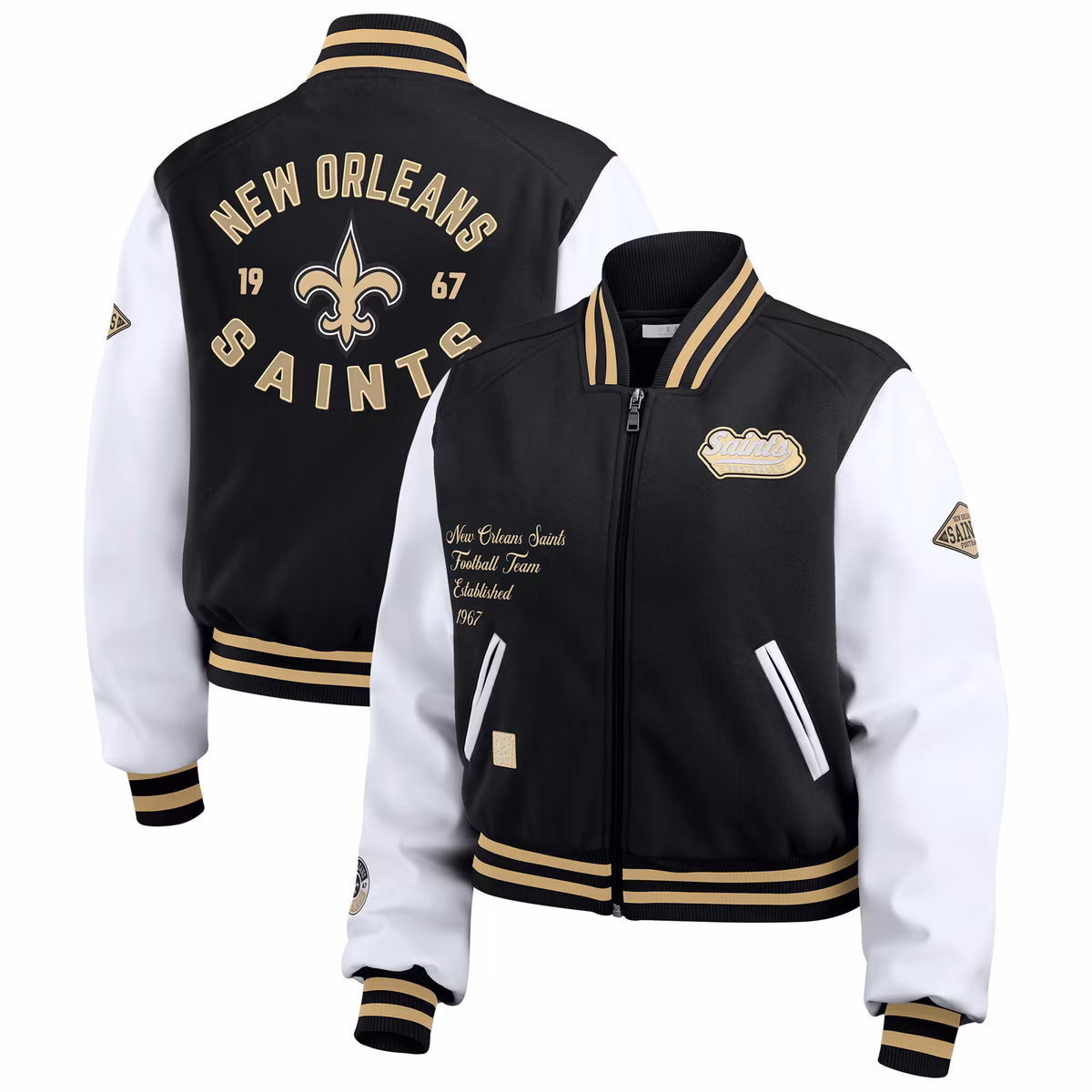 Women's WEAR by Erin Andrews Black/White New Orleans Saints Varsity Full-Zip Jacket 8 Women's WEAR by Erin Andrews Black/White New Orleans Saints Varsity Full-Zip Jacket