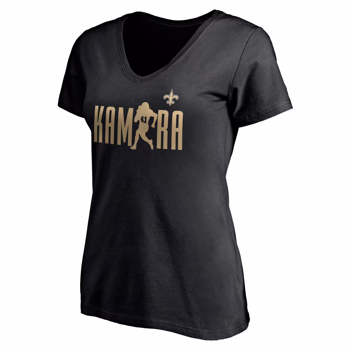 Women's Alvin Kamara Black New Orleans Saints Checkdown V-Neck T-Shirt 3 Women's Alvin Kamara Black New Orleans Saints Checkdown V-Neck T-Shirt