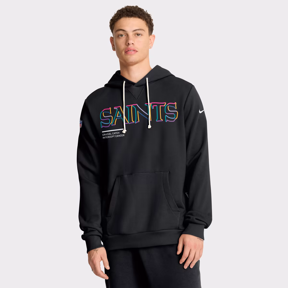 Men's Nike Black New Orleans Saints 2025 NFL Crucial Catch Sideline Standard Issue Dri-FIT Hoodie 2 Men's Nike Black New Orleans Saints 2025 NFL Crucial Catch Sideline Standard Issue Dri-FIT Hoodie