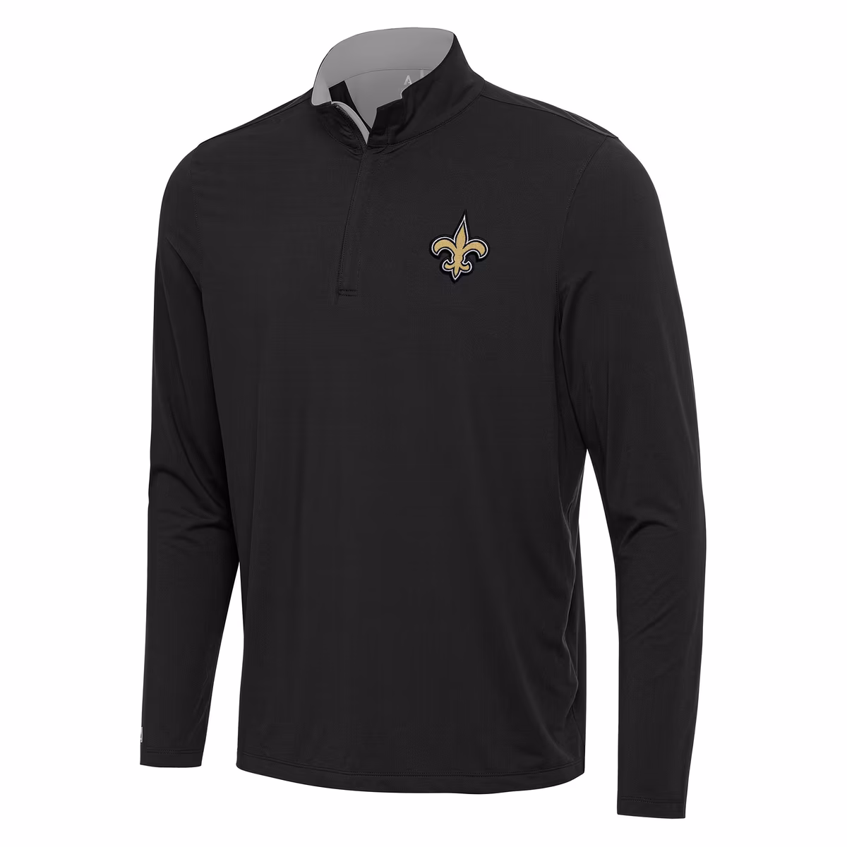 Men's Antigua Black/Gray New Orleans Saints Content Quarter-Zip Pullover Top 1 Men's Antigua Black/Gray New Orleans Saints Content Quarter-Zip Pullover Top