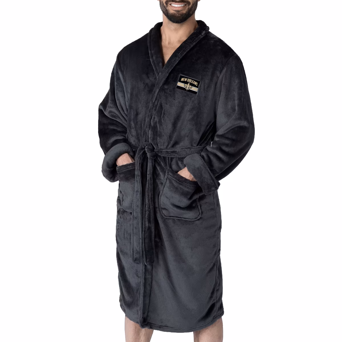 Men's The Northwest Group Black New Orleans Saints Bathrobe 1 Men's The Northwest Group Black New Orleans Saints Bathrobe