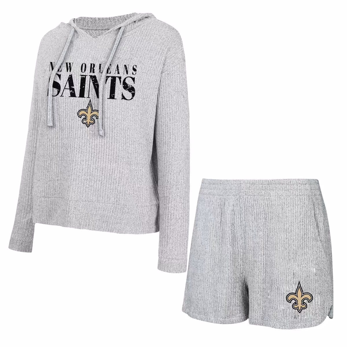 Women's Concepts Sport Gray New Orleans Saints Juniper Long Sleeve Hoodie Top & Shorts Set 3 Women's Concepts Sport Gray New Orleans Saints Juniper Long Sleeve Hoodie Top & Shorts Set