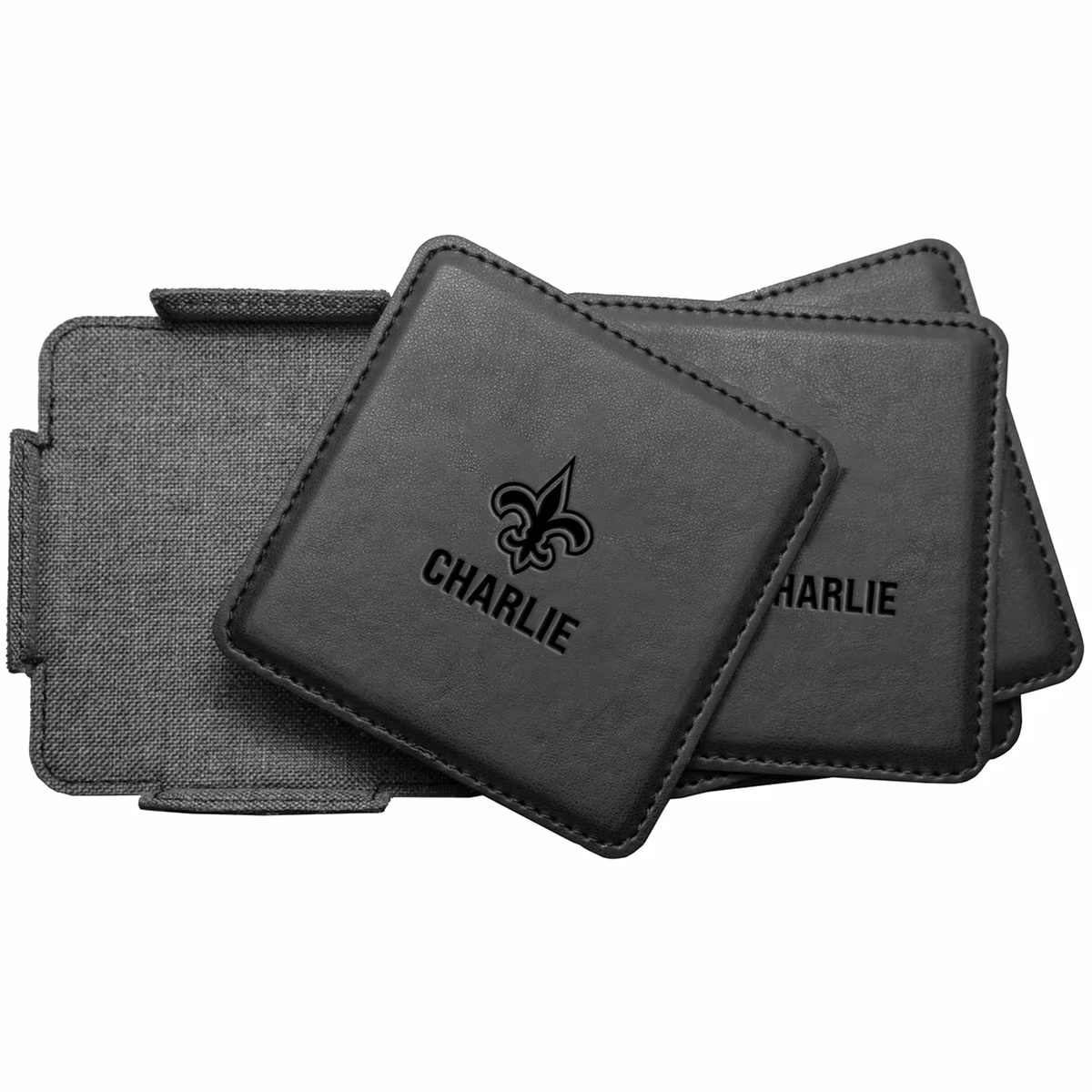 New Orleans Saints 4-Pack Personalized Leather Coaster Set 2 New Orleans Saints 4-Pack Personalized Leather Coaster Set