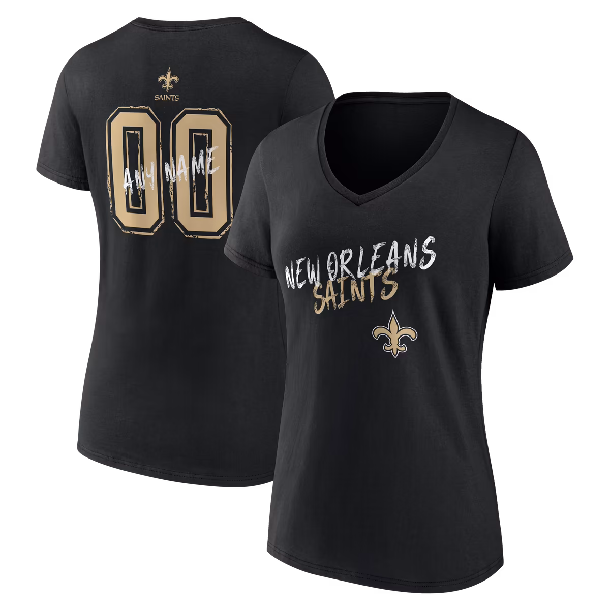 Women's Black New Orleans Saints Hustle Personalized Name & Number V-Neck T-Shirt 8 Women's Black New Orleans Saints Hustle Personalized Name & Number V-Neck T-Shirt