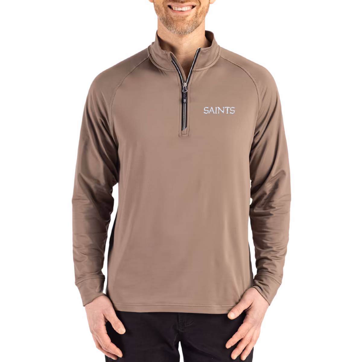 Men's Cutter & Buck Brown New Orleans Saints Adapt Eco Knit Stretch Recycled Quarter-Zip Pullover 2 Men's Cutter & Buck Brown New Orleans Saints Adapt Eco Knit Stretch Recycled Quarter-Zip Pullover