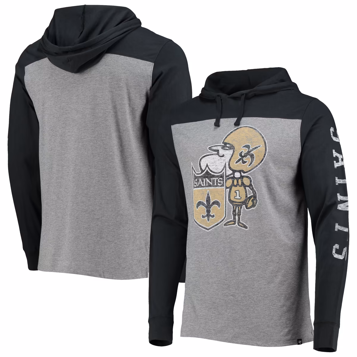 Men's '47 Heathered Gray New Orleans Saints Franklin Wooster Throwback Long Sleeve Hoodie T-Shirt 2 Men's '47 Heathered Gray New Orleans Saints Franklin Wooster Throwback Long Sleeve Hoodie T-Shirt