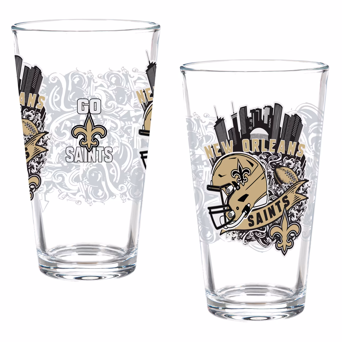 New Orleans Saints Hometown Series 16oz Pint Glass 2-Piece Set with Gift Box