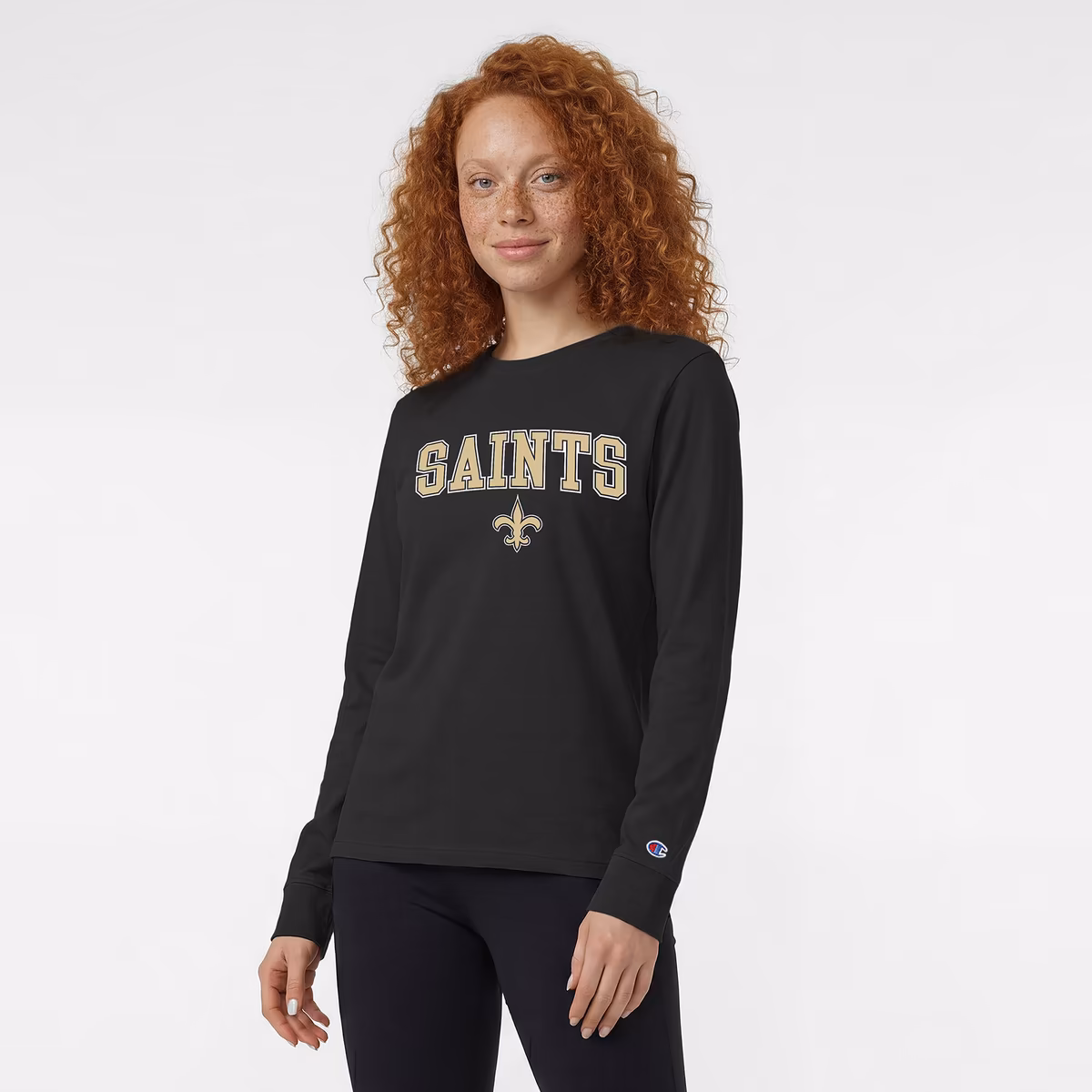 Women's Champion Black New Orleans Saints Core Logo Long Sleeve T-Shirt
