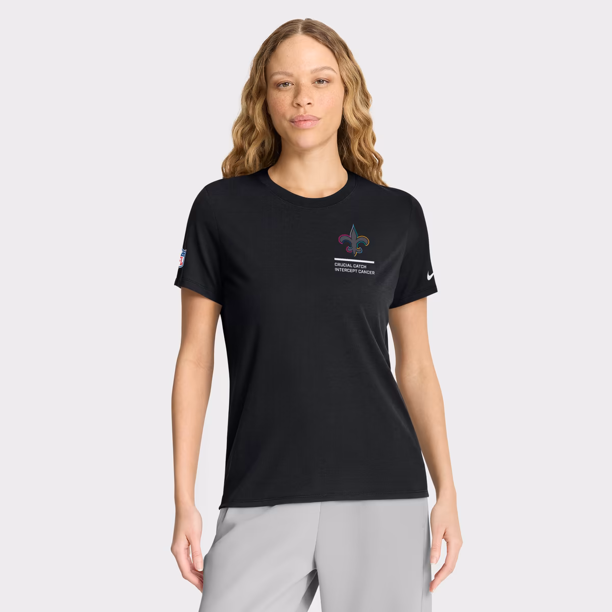 Women's Nike Black New Orleans Saints 2025 NFL Crucial Catch Tri-Blend Dri-FIT T-Shirt