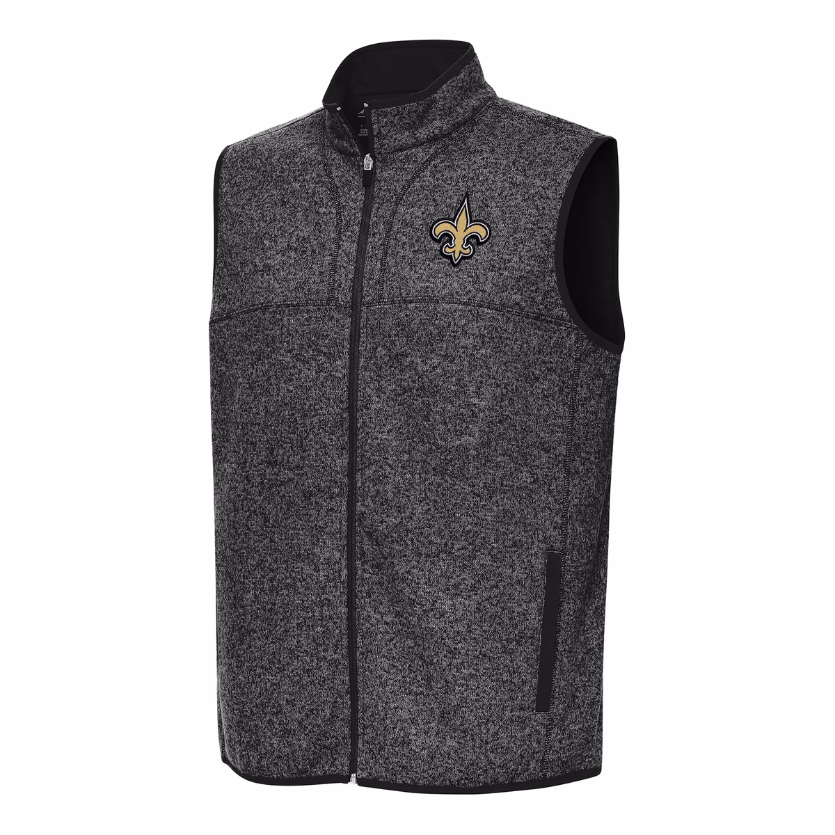 Men's Antigua Heather Black New Orleans Saints Fortune Full-Zip Vest 2 Men's Antigua Heather Black New Orleans Saints Fortune Full-Zip Vest