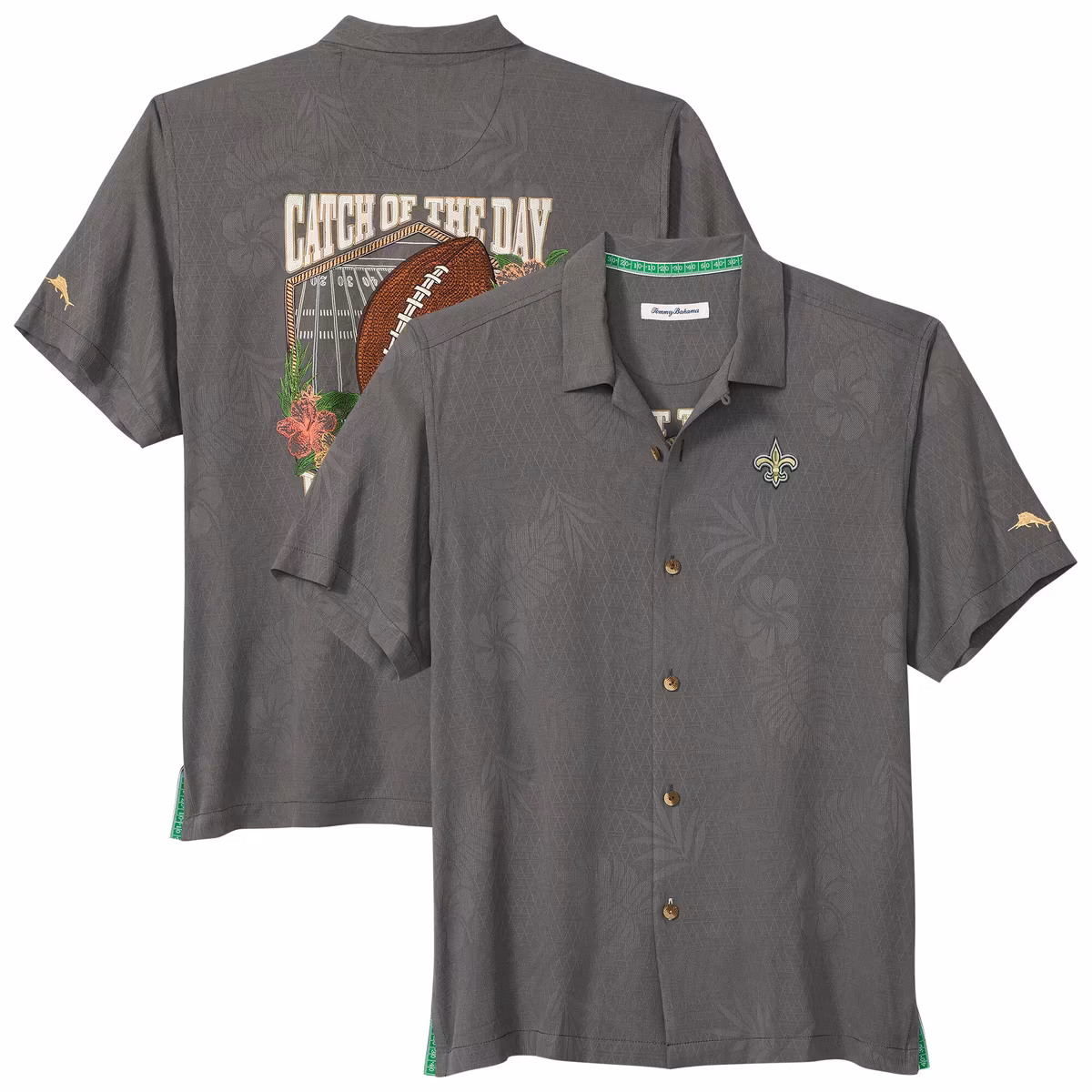 Men's Tommy Bahama Gray New Orleans Saints Catch of the Day IslandZone Button-Up Shirt 11 Men's Tommy Bahama Gray New Orleans Saints Catch of the Day IslandZone Button-Up Shirt