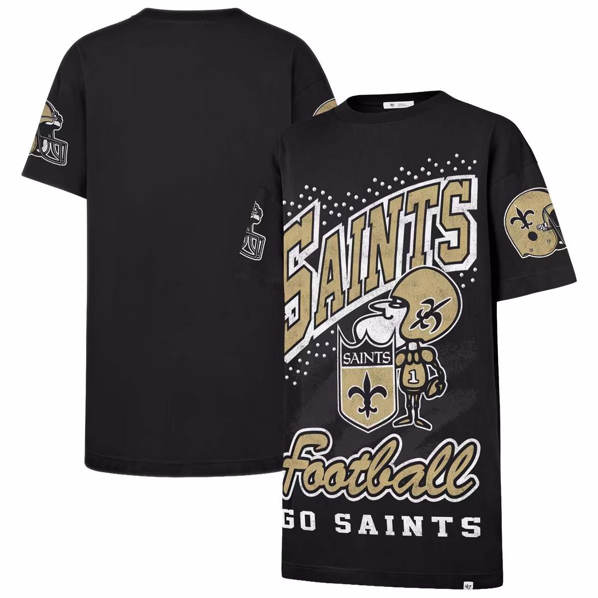 Women's '47  Black New Orleans Saints Oversized Gemstone Swash T-Shirt Dress