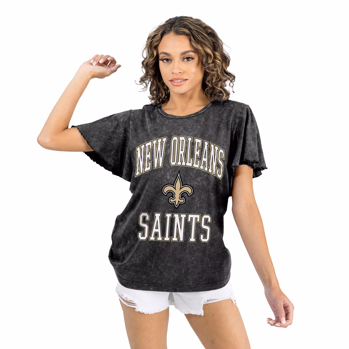 Women's Gameday Couture Black New Orleans Saints Relaxed Flutter Sleeve T-Shirt