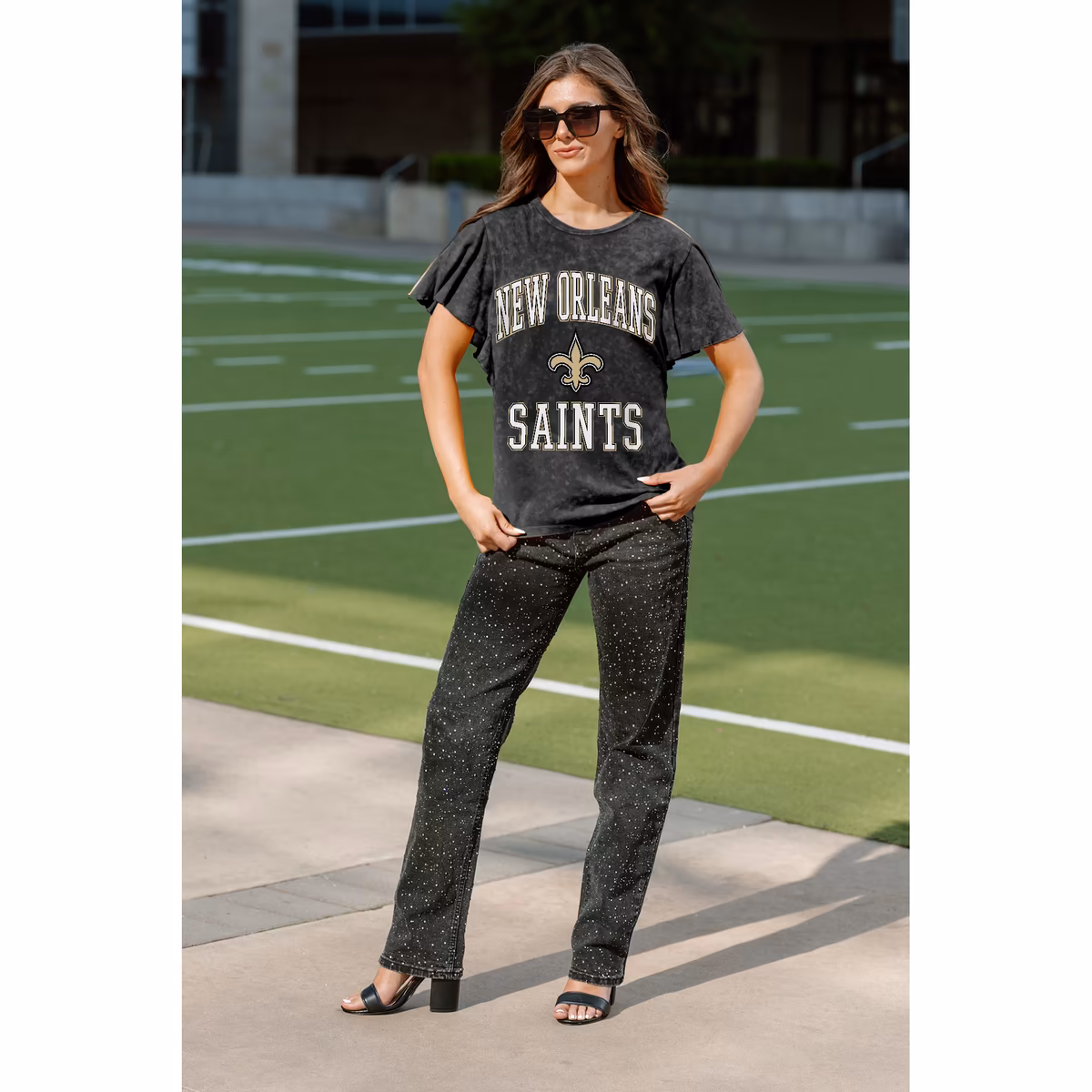 Women's Gameday Couture Black New Orleans Saints Relaxed Flutter Sleeve T-Shirt 7 Women's Gameday Couture Black New Orleans Saints Relaxed Flutter Sleeve T-Shirt