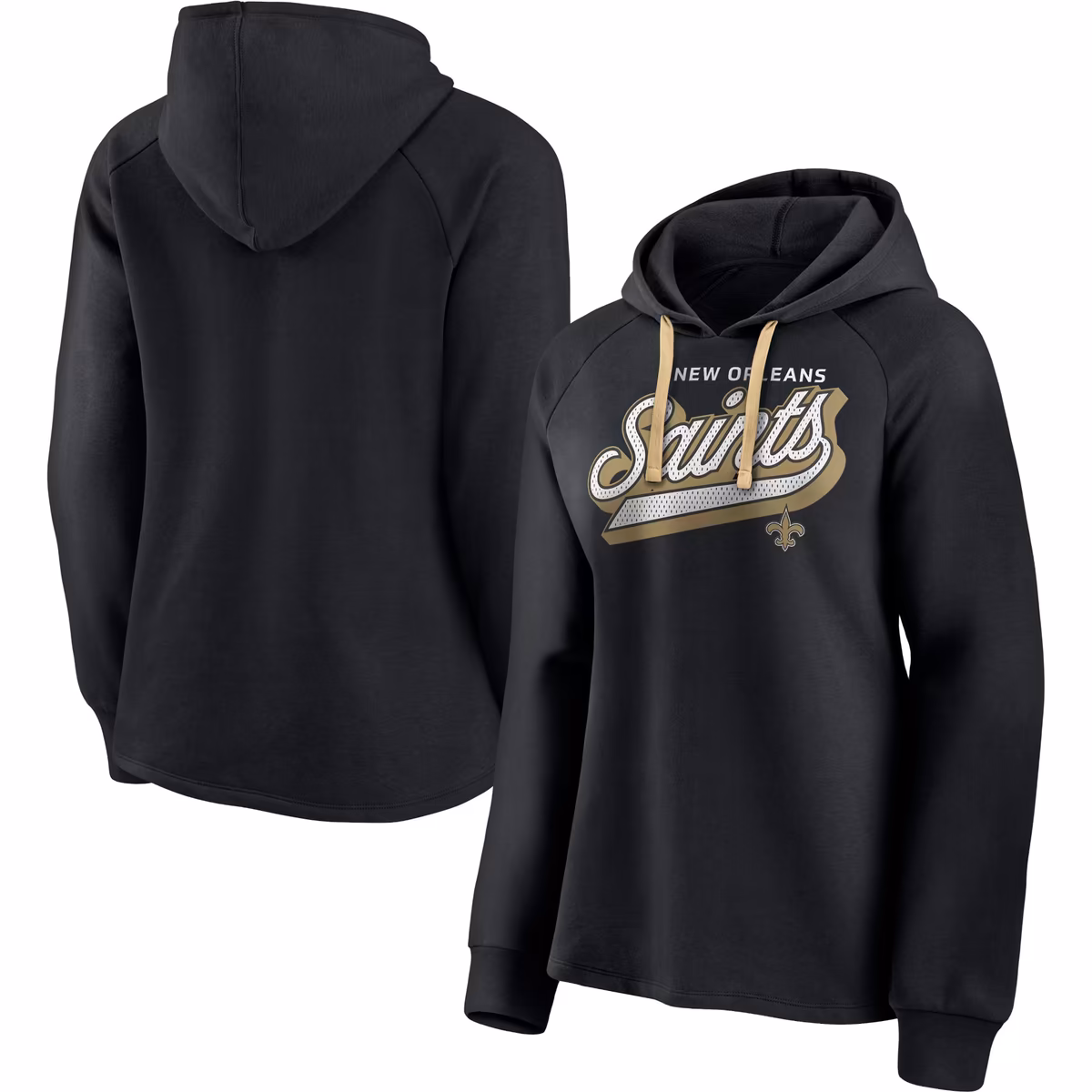 Women's Fanatics Black New Orleans Saints First Contact Raglan Pullover Hoodie