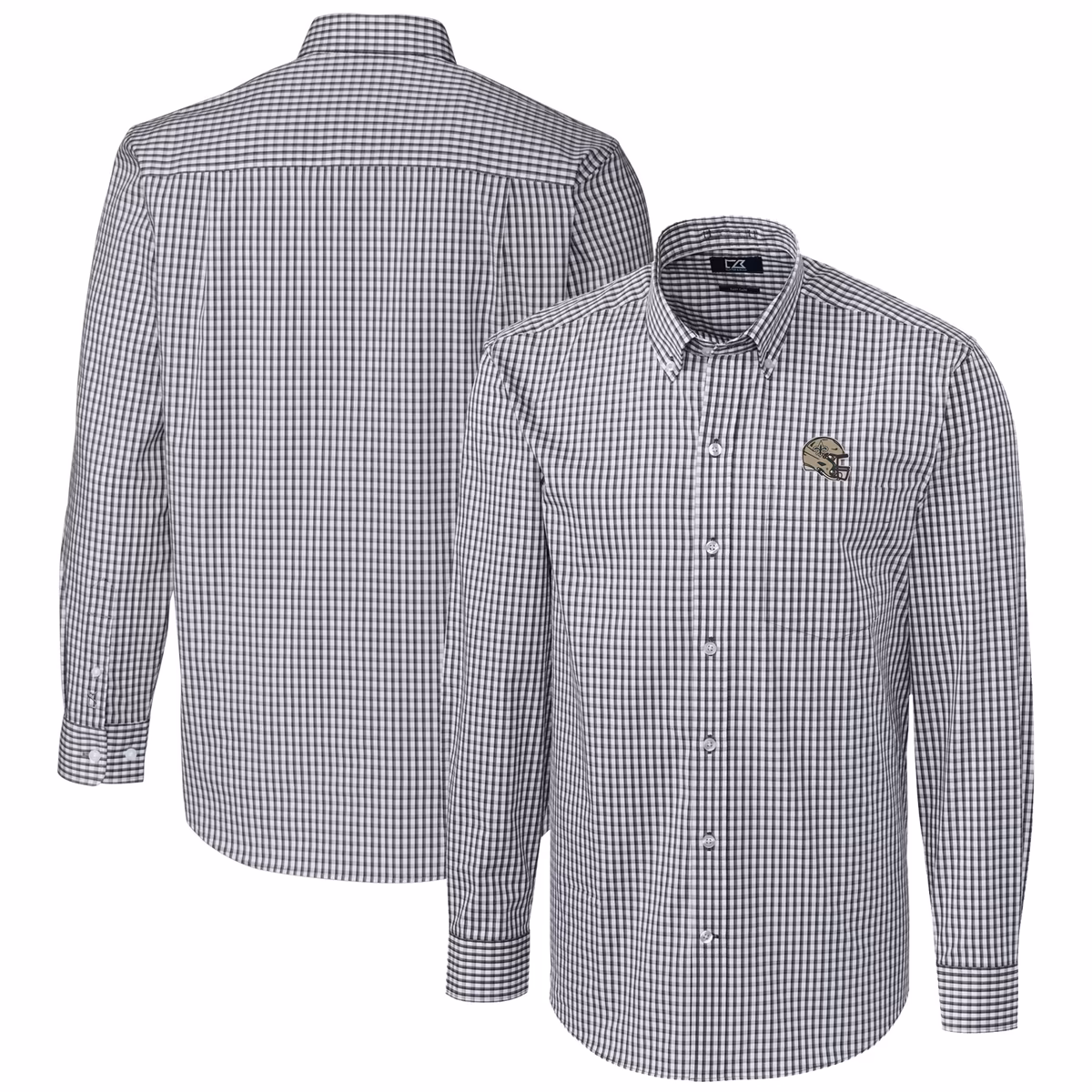 Men's Cutter & Buck Charcoal New Orleans Saints Helmet Easy Care Stretch Gingham Long Sleeve Button-Down Shirt 2 Men's Cutter & Buck Charcoal New Orleans Saints Helmet Easy Care Stretch Gingham Long Sleeve Button-Down Shirt