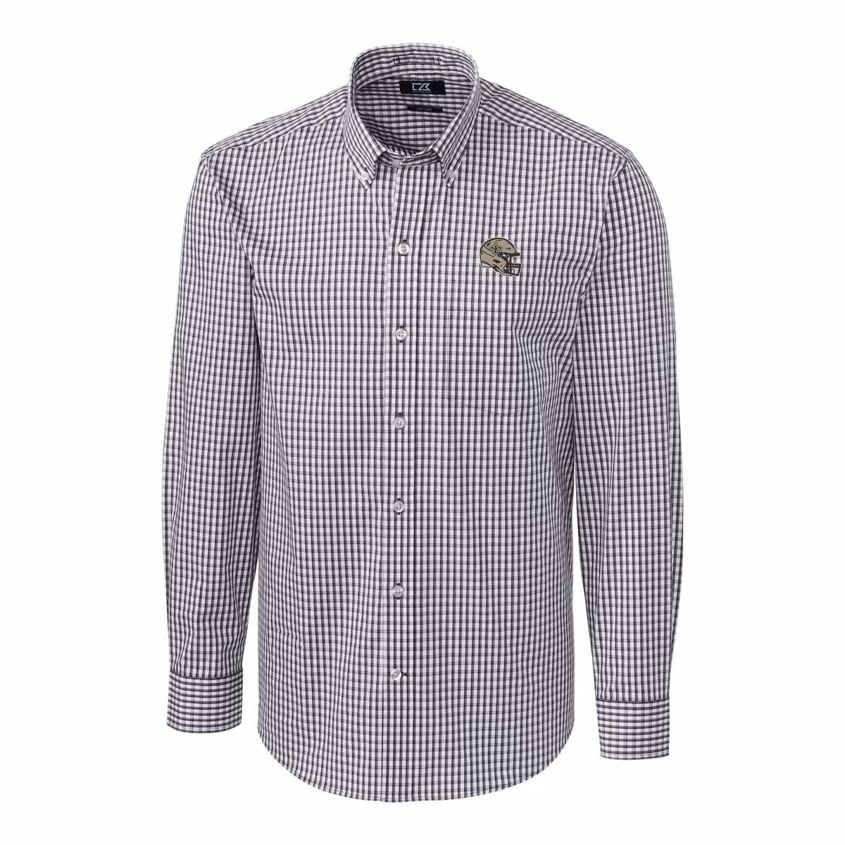 Men's Cutter & Buck Charcoal New Orleans Saints Helmet Easy Care Stretch Gingham Long Sleeve Button-Down Shirt 3 Men's Cutter & Buck Charcoal New Orleans Saints Helmet Easy Care Stretch Gingham Long Sleeve Button-Down Shirt