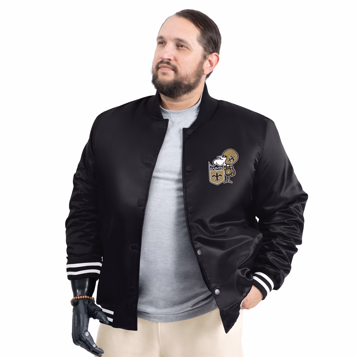 Men's G-III Sports by Carl Banks Black New Orleans Saints Tossback Adaptive Satin Full-Snap Varsity Jacket 2 Men's G-III Sports by Carl Banks Black New Orleans Saints Tossback Adaptive Satin Full-Snap Varsity Jacket