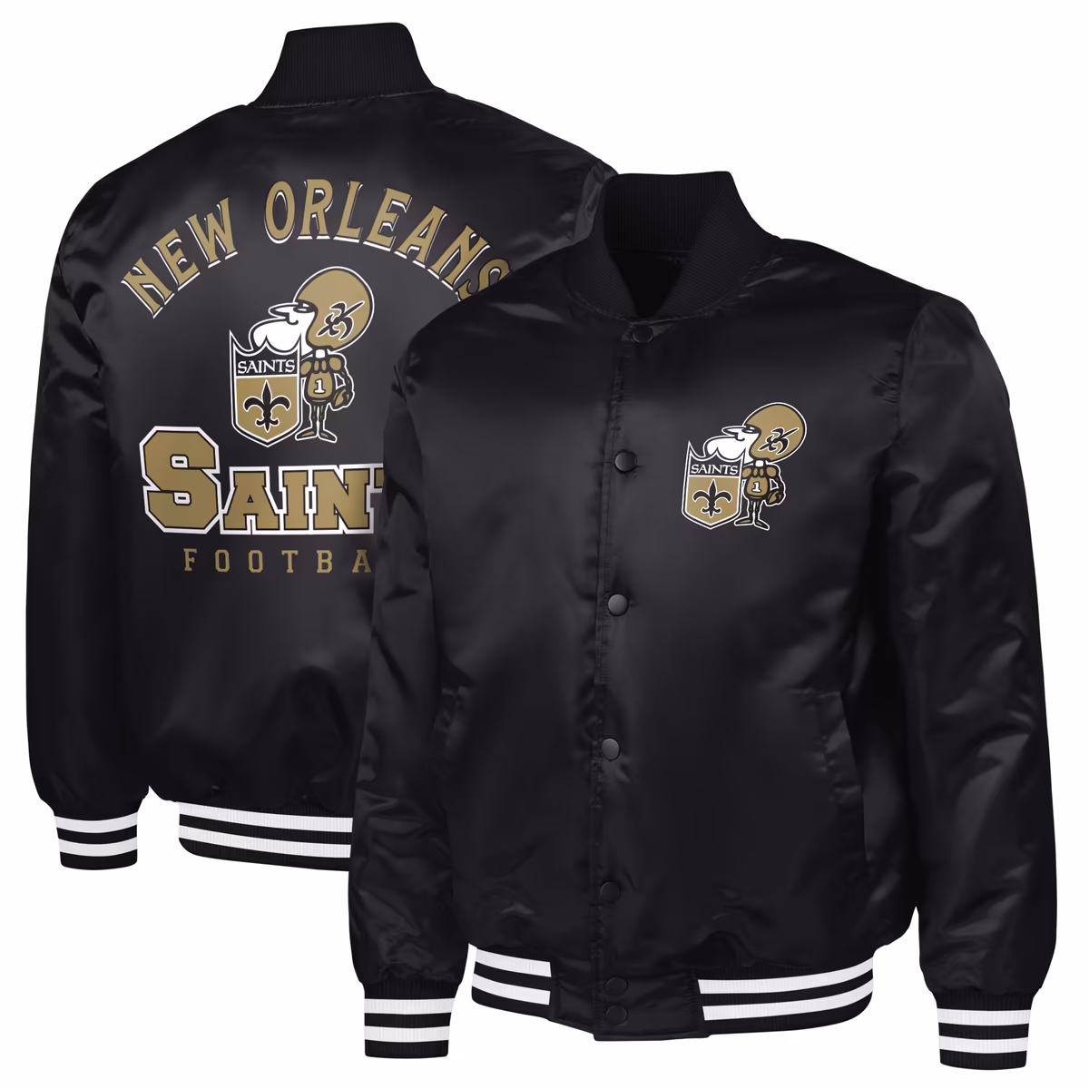 Men's G-III Sports by Carl Banks Black New Orleans Saints Tossback Adaptive Satin Full-Snap Varsity Jacket 4 Men's G-III Sports by Carl Banks Black New Orleans Saints Tossback Adaptive Satin Full-Snap Varsity Jacket