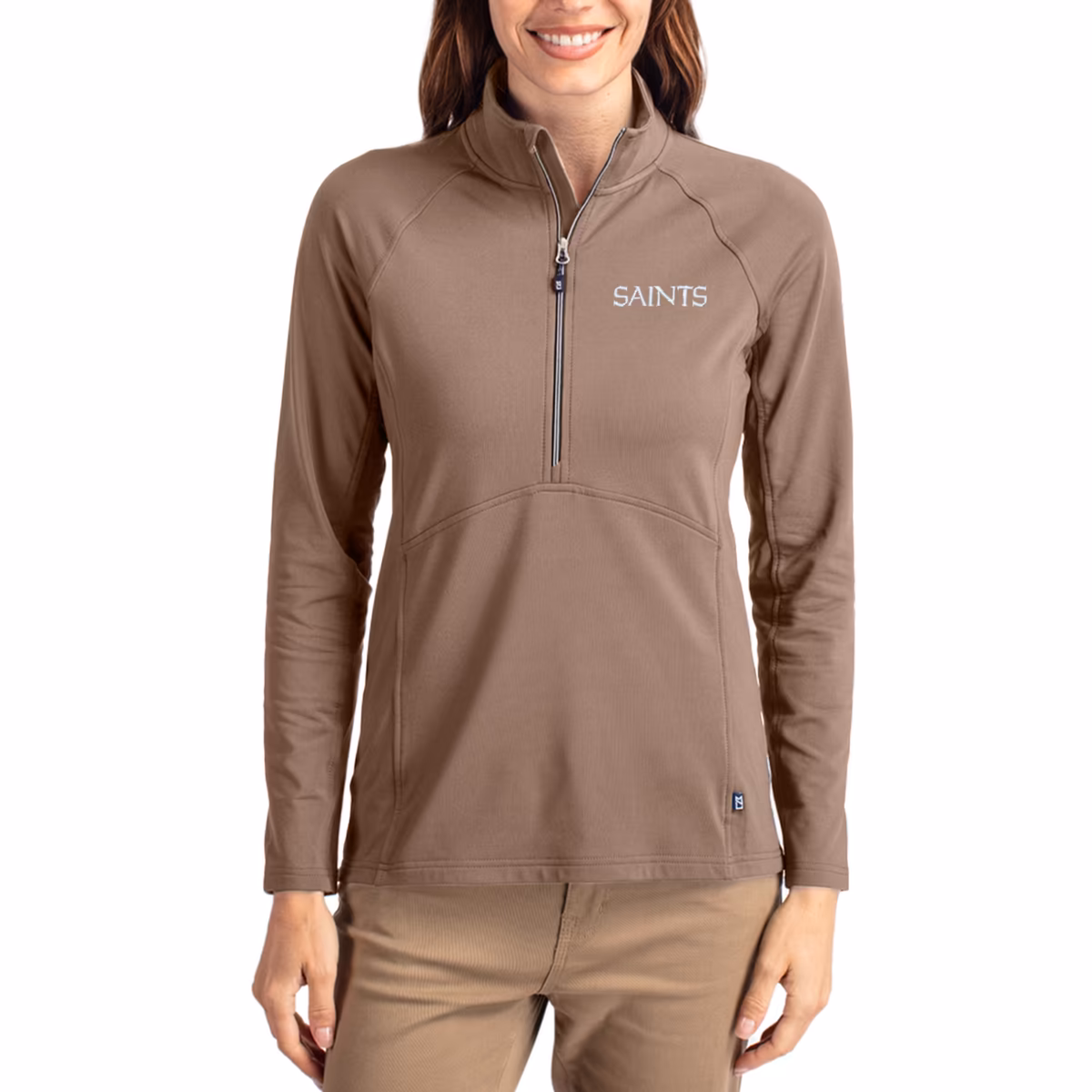 Women's Cutter & Buck Brown New Orleans Saints Tonal Adapt Eco Knit Stretch Recycled Raglan Half-Zip Pullover